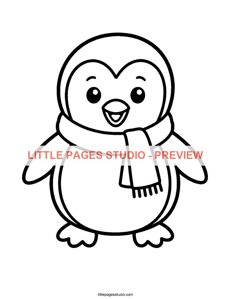 Watermarked preview of Scarf Penguin coloring page