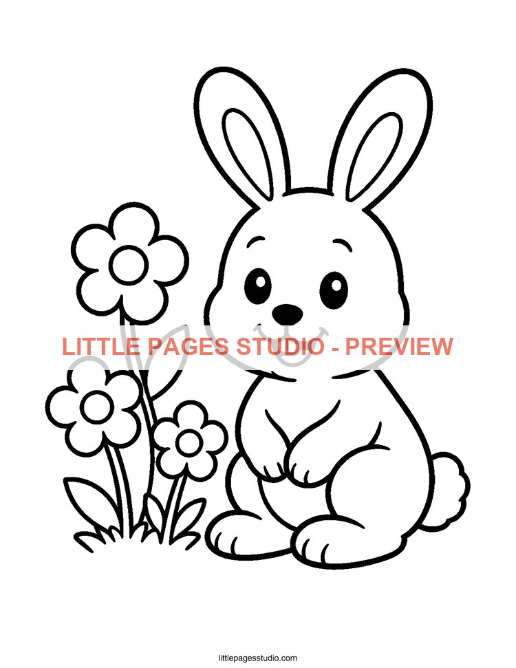 Watermarked preview of Spring Bunny coloring page