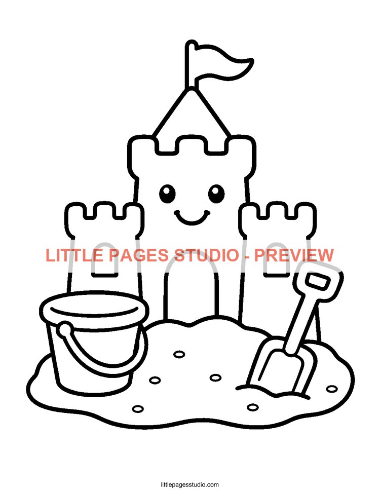 Watermarked preview of Sandcastle Day coloring page