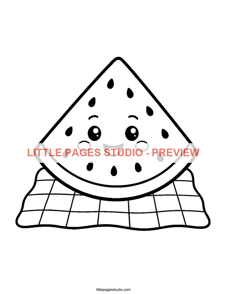 Watermarked preview of Watermelon Picnic coloring page