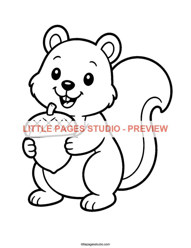 Watermarked preview of Squirrel & Acorn coloring page