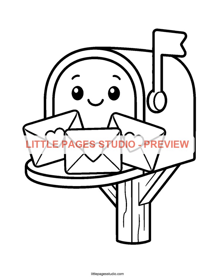 Watermarked preview of Valentine Mailbox coloring page