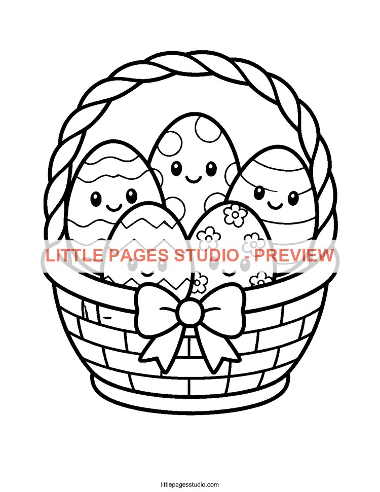 Watermarked preview of Spring Egg Basket coloring page